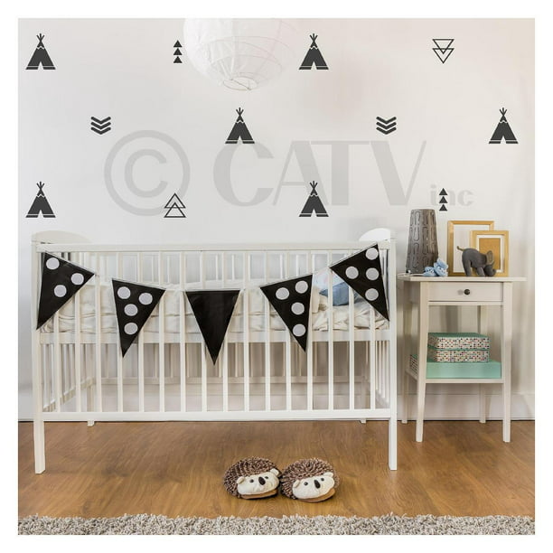 Wall Vinyl Sticker Decal Decor Nursery Adhesive White Tribal Triangles for Kids Baby Bedroom Decoration. White 